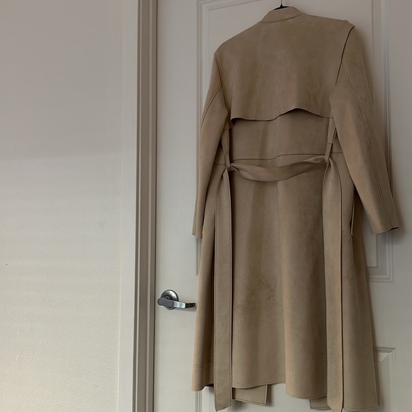 H&M Faux Suede Beige Longline Coat Size Medium - Picture 5 of 9